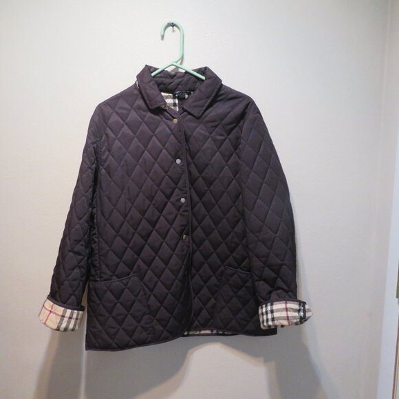 Women's BURBERRY London Black Quilted Nova Plaid Lining Jacket Size XL - Picture 1 of 7